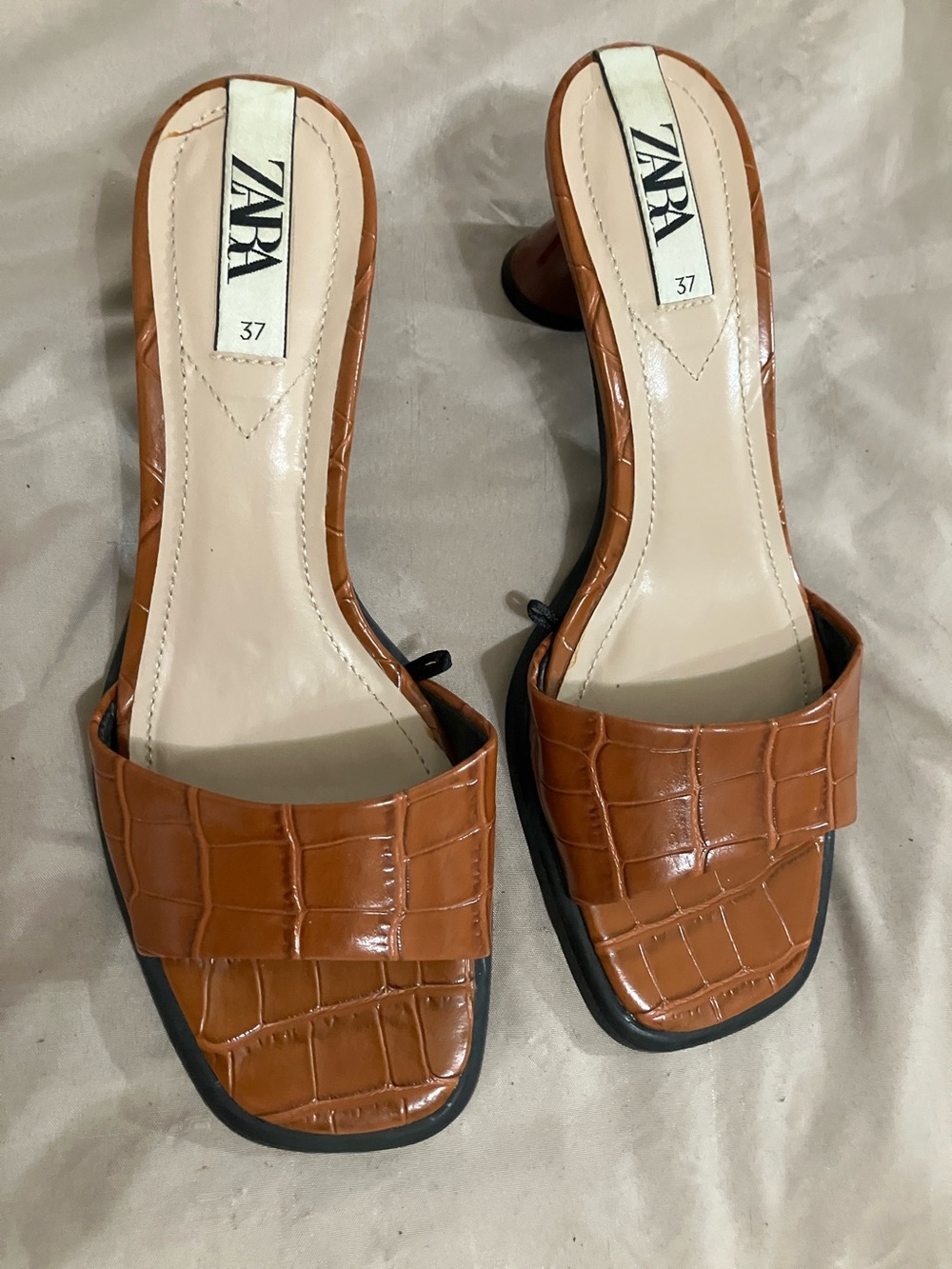 Zara Tan Croc-Effect Slide Mules